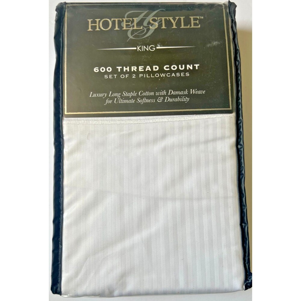King Pillowcases Hotel Style 600 Thread Count Cotton Damask Weave Arctic White!